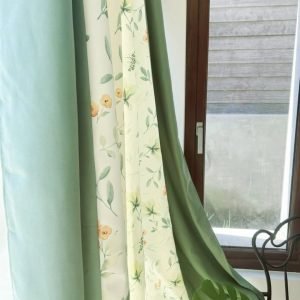 Cortina bicolor lino verde con diseño
