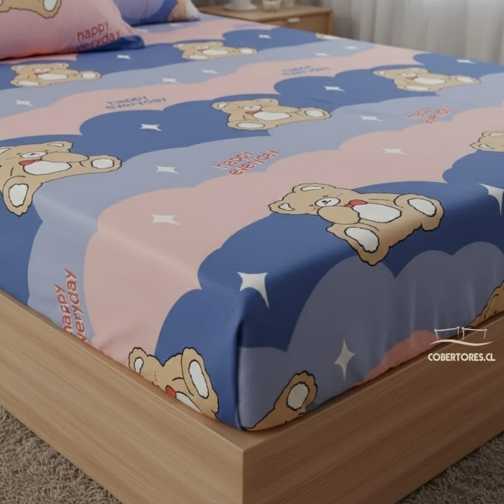 Sabana Plaza y Media 144 Hilos: diseño osito infantil