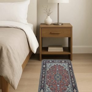 Alfombrilla Bajada de Cama Oriental Granate/Marino - 80x50 cm