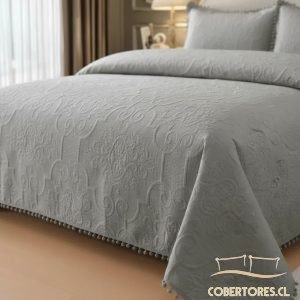 cubrecama quilt verano plaza y media gris con diseño
