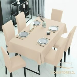 set comedor 7 piezas mantel + 6 fundas de silla Beige Claro
