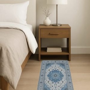 Alfombrilla Bajada de Cama Oriental Azul y Blanco - 80x50 cm