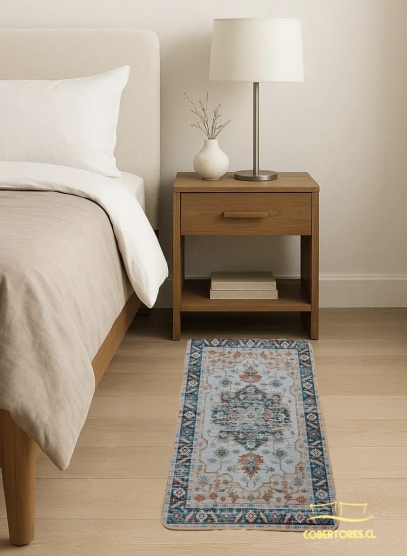 Alfombrilla Bajada de Cama Oriental beige/verde - 80x50 cm