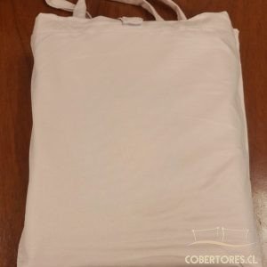 Empaque de tela color crema o beige claro para sábanas de 800 hilos de plaza y media, con asas superiores.