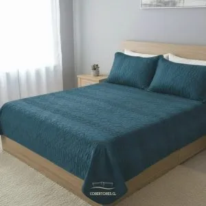 Cobertor Quilt Plumón Elasticada Azul - Cobertores.cl