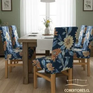 Pack 6 Fundas Cubre Silla Comedor Elasticada Azul - Cobertores.cl