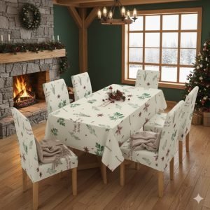 set comedor 7 piezas mantel + 6 fundas de silla campestre