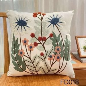 Funda de cojín bordada de lino 45 x 45 cm