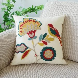 Funda de cojin bordada de lino 45 x 45 cm