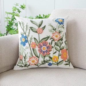Funda de cojin bordada de lino  45 x 45 cm