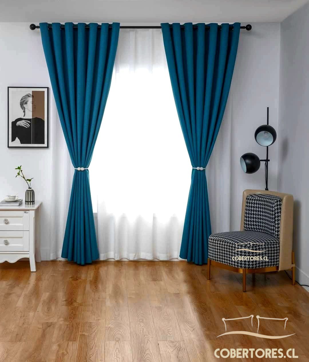 Juego de Cortinas Blackout Azul 140x230 cm - Bloqueo 100% Luz (2 Paños)